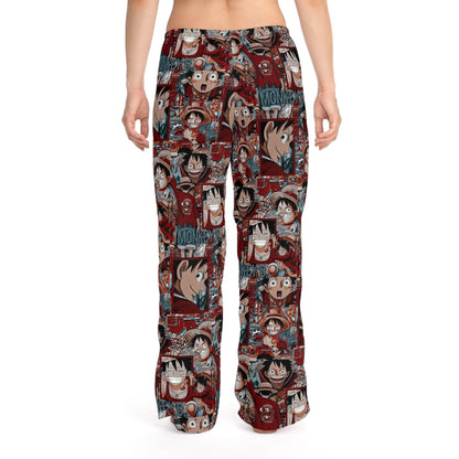 One Piece Anime Monkey D Luffy Red Collage Women's Pajama Pants