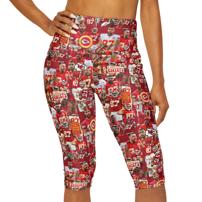 Travis Kelce Chiefs Red Collage Yoga Capri Leggings