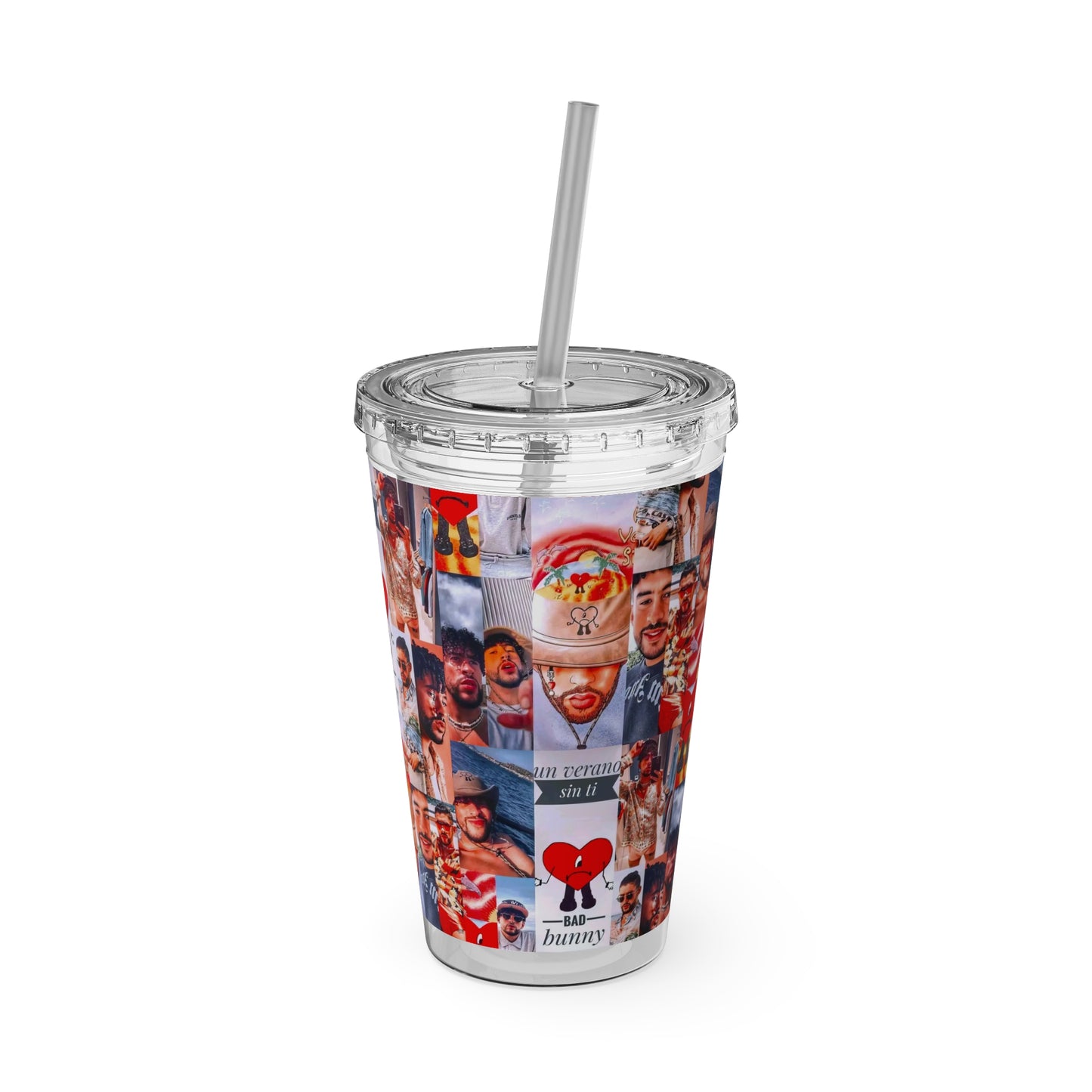 Bad Bunny Un Verano Sin Ti Photo Collage Sunsplash Tumbler with Straw