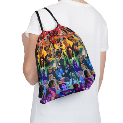 Conan Grey Rainbow Photo Collage Outdoor Drawstring Bag