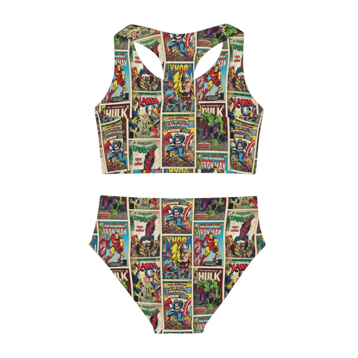 Marvel Comic Book Cover Collage Girls Two Piece Swimsuit