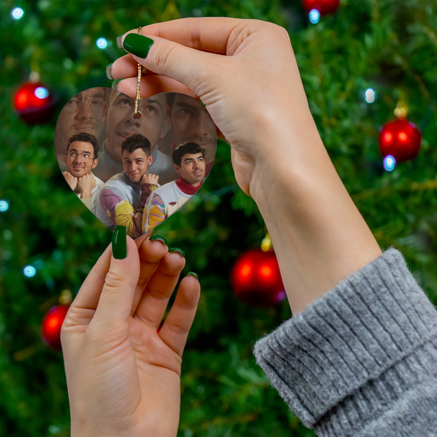 Jonas Brothers Ugly Sweater Photo Ceramic Ornament