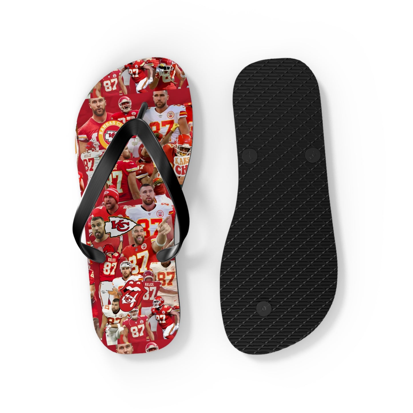 Travis Kelce Chiefs Red Collage Flip Flops