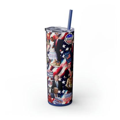 Donald Trump 2024 MAGA Montage Skinny Tumbler with Straw