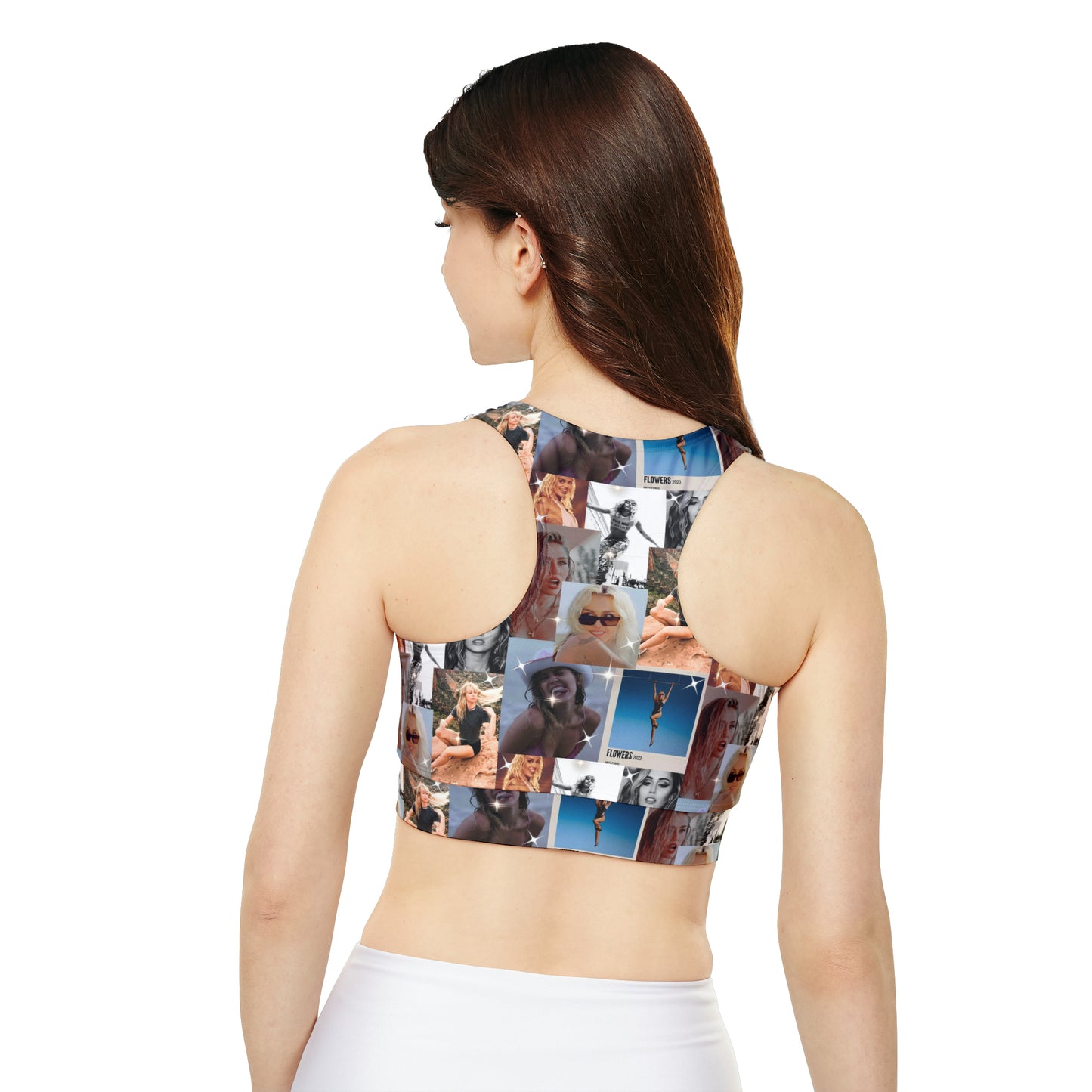 Miley Cyrus Flowers Photo Collage Fully Lined Padded Sports Bra