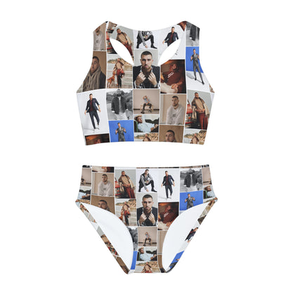 Travis Kelce Portrait Photo Mosaic Girls Two Piece Swimsuit