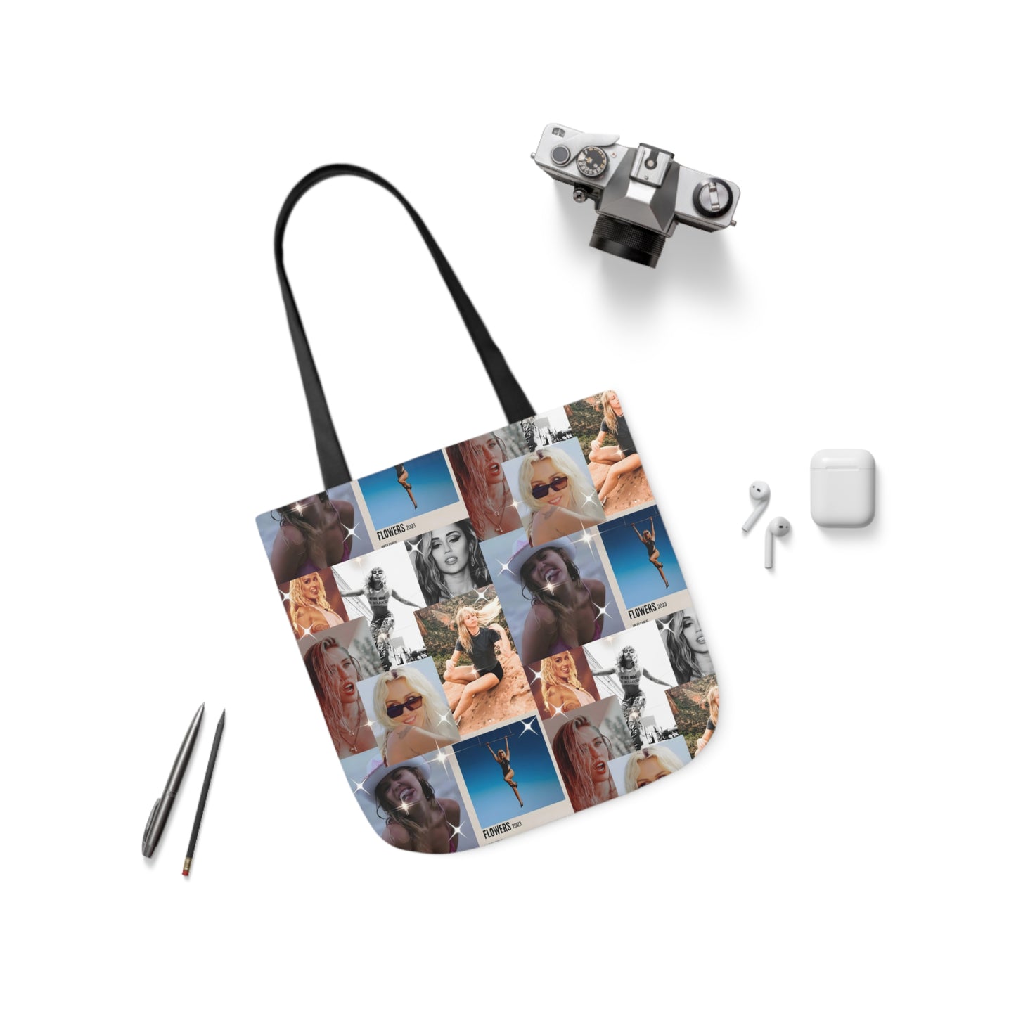 Miley Cyrus Flowers Photo Collage Polyester Canvas Tote Bag