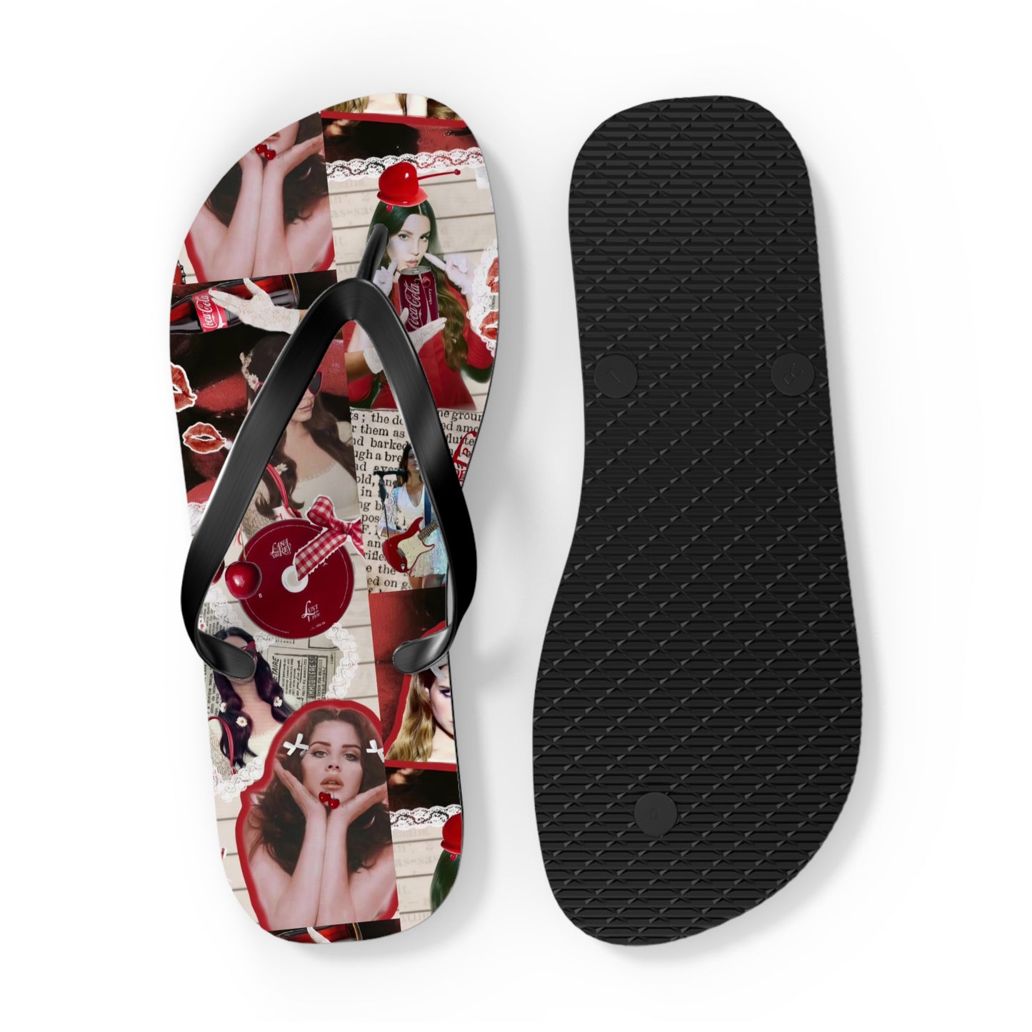 Lana Del Rey Cherry Coke Collage Flip Flops