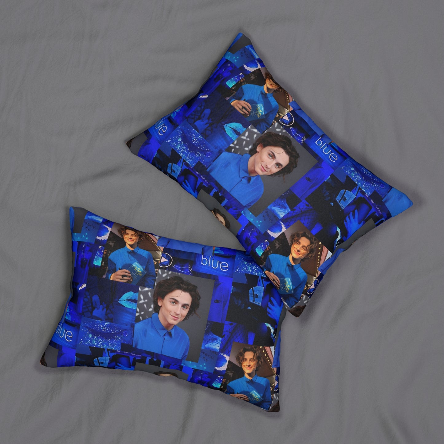 Timothee Chalamet Cool Blue Collage Spun Polyester Lumbar Pillow