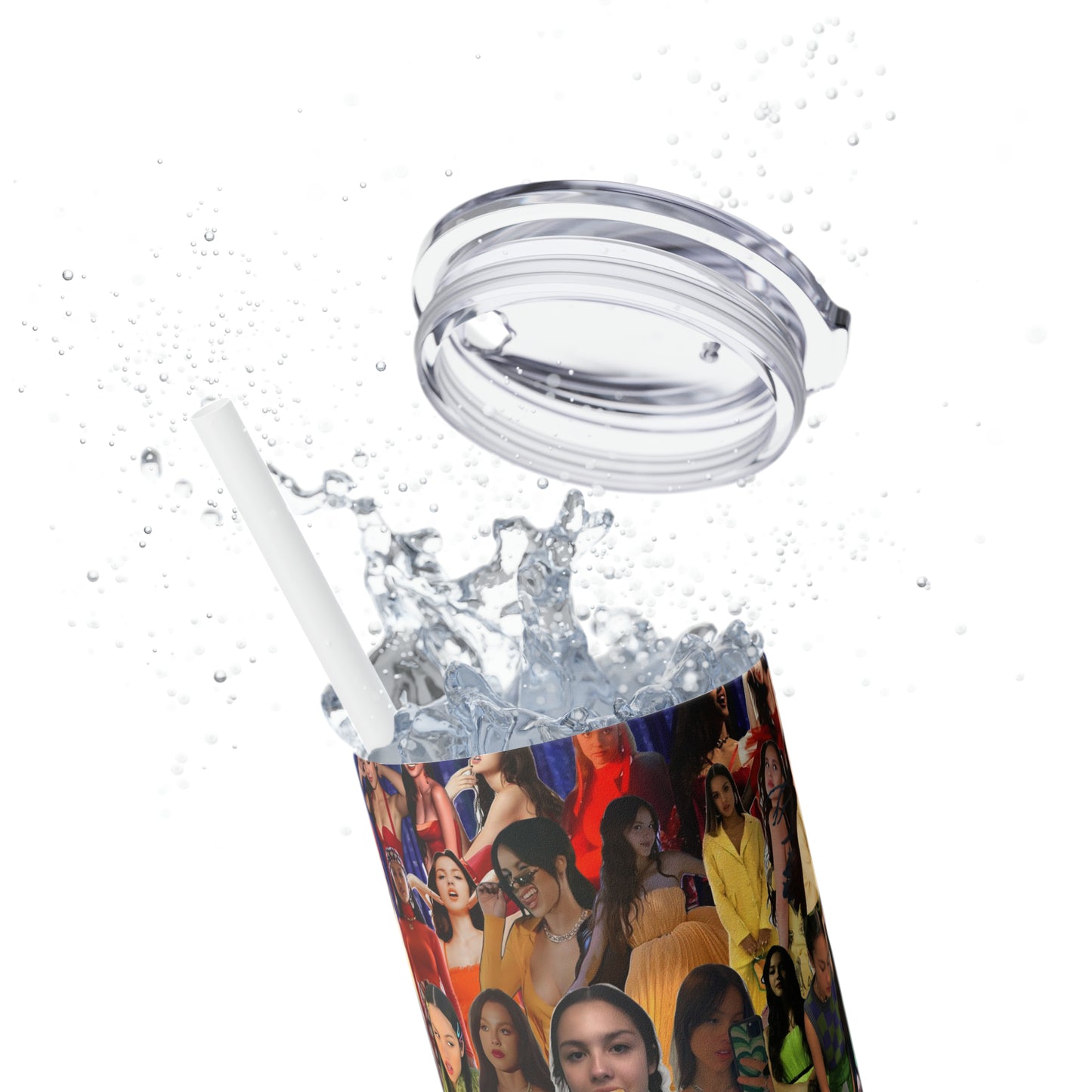 Olivia Rodrigo Rainbow Collage Skinny Tumbler with Straw