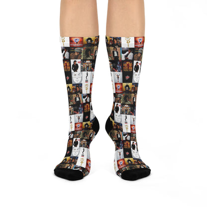 Michael Jackson Album Cover Collage Cushioned Crew Socks