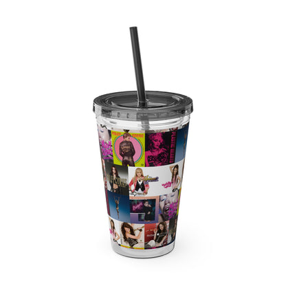 Miley Cyrus Album Cover Collage Sunsplash Tumbler with Straw