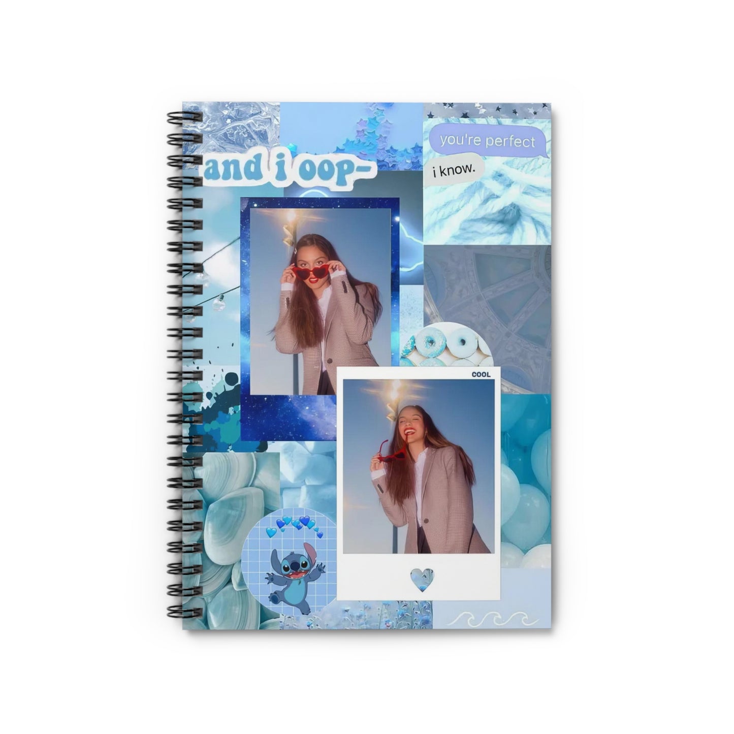 Olivia Rodrigo Light Blue Aesthetic Collage Ruled Line Spiral Notebook