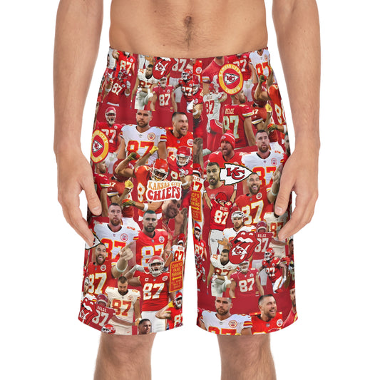 Travis Kelce Chiefs Red Collage Men's Board Shorts