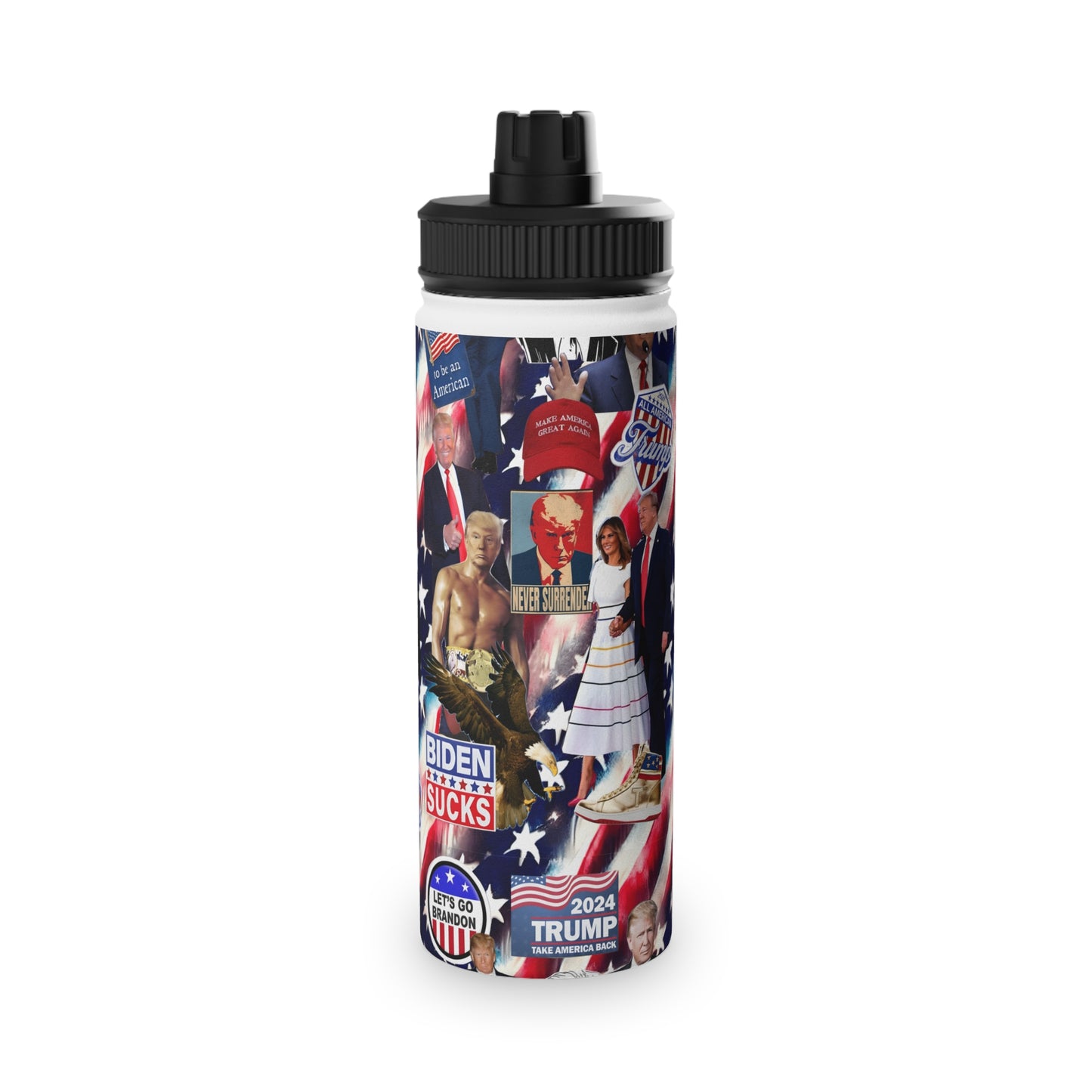 Donald Trump 2024 MAGA Montage Stainless Steel Water Bottle with Sports Lid