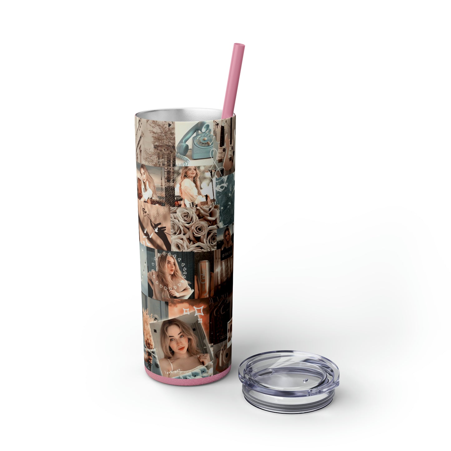 Sabrina Carpenter Peachy Princess Collage Skinny Tumbler with Straw