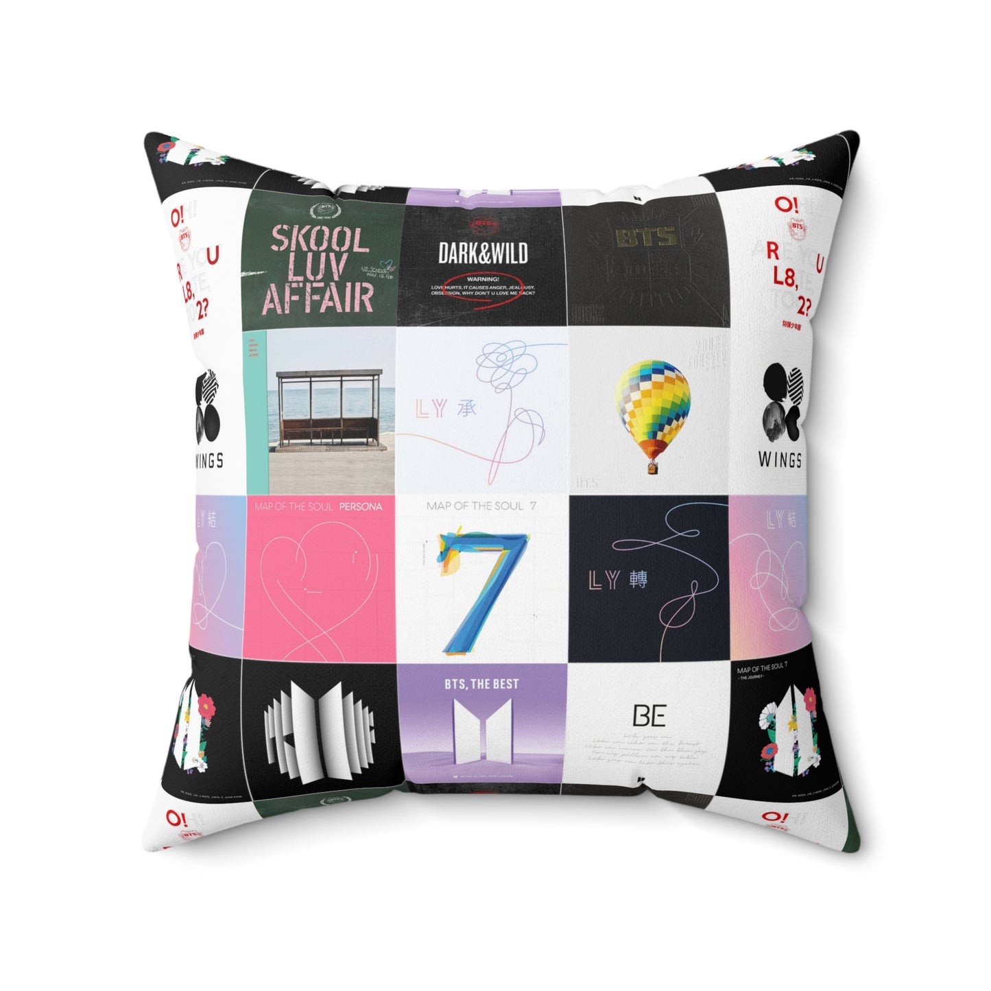 BTS Album Cover Art Collage Spun Polyester Square Pillow