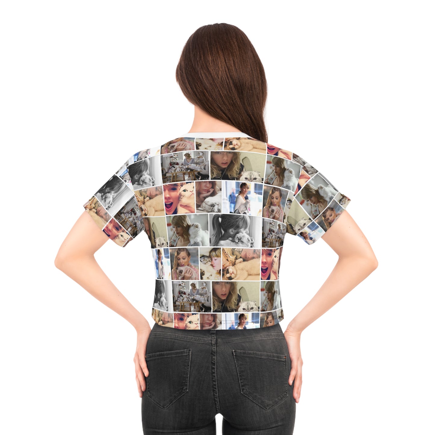 Taylor Swift's Cats Collage Pattern Crop Tee