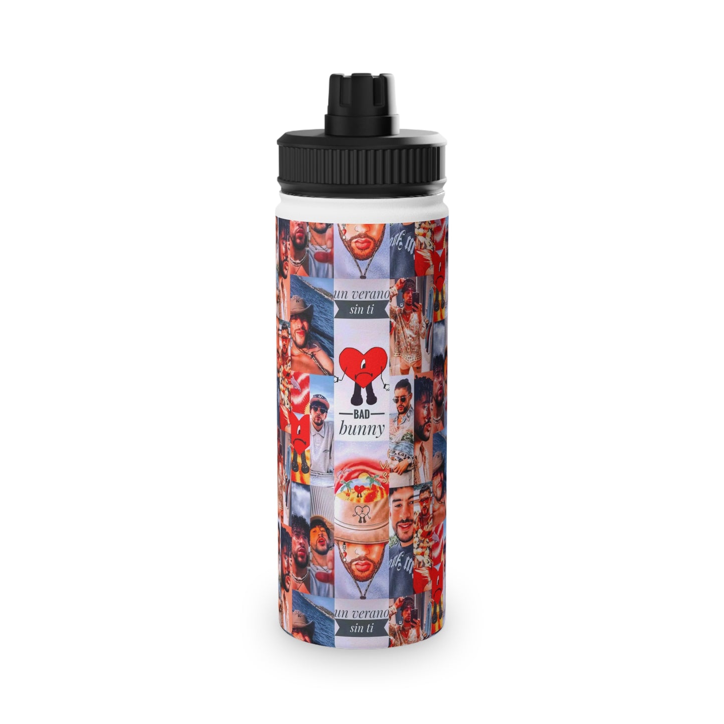 Bad Bunny Un Verano Sin Ti Photo Collage Stainless Steel Sports Lid Water Bottle