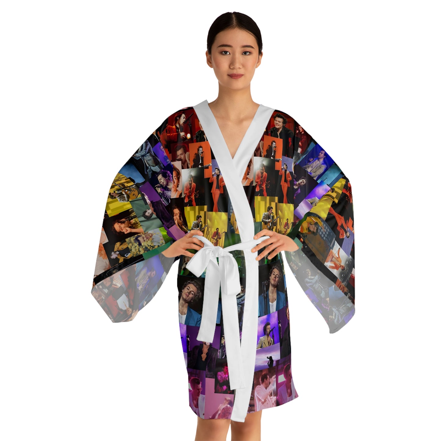 Harry Styles Rainbow Photo Collage Long Sleeve Kimono Robe