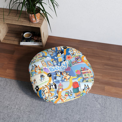 Bluey Playtime Collage Tufted Round Floor Pillow