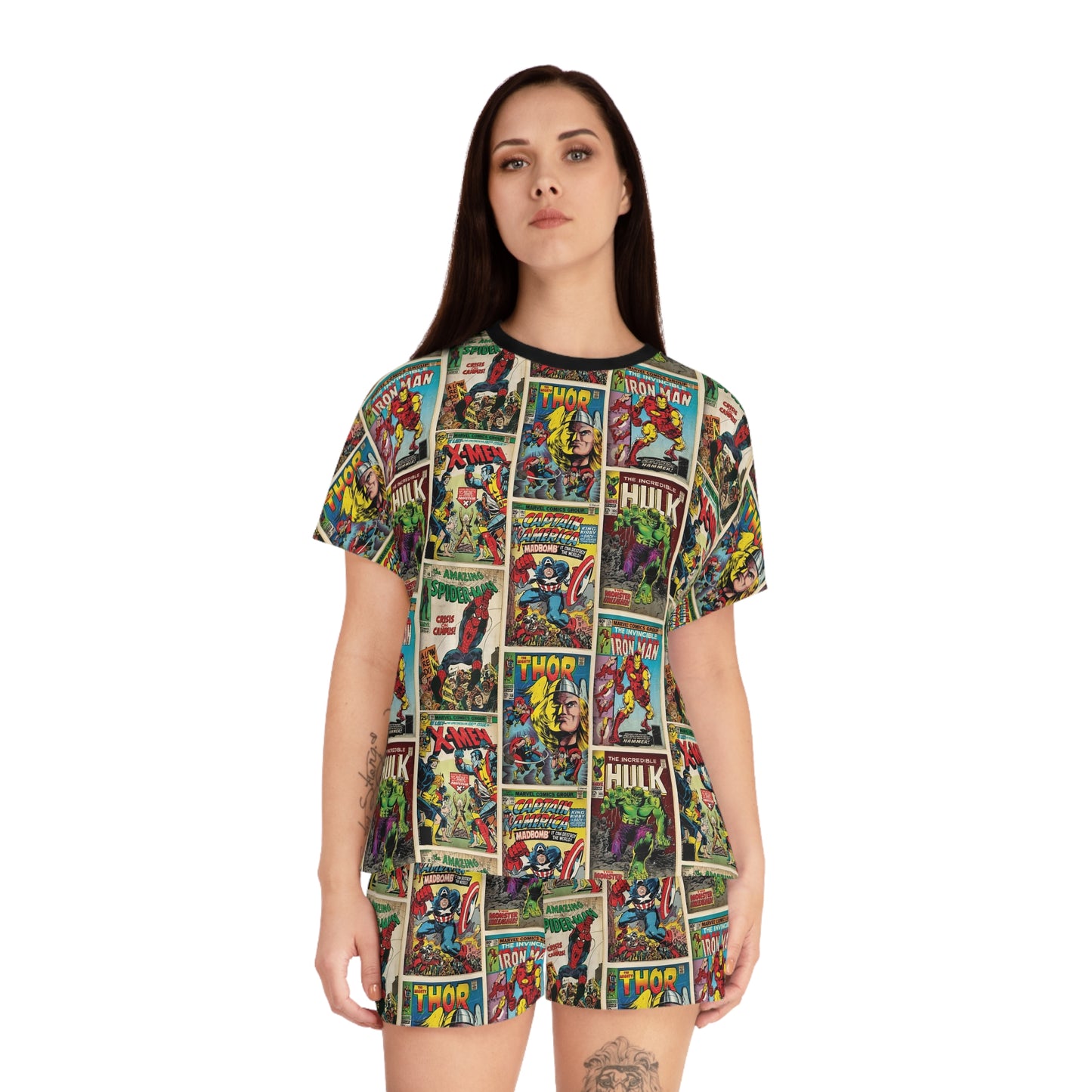 Marvel Comic Book Cover Collage Women's Short Pajama Set