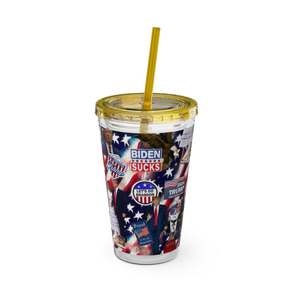 Donald Trump 2024 MAGA Montage Sunsplash Tumbler with Straw