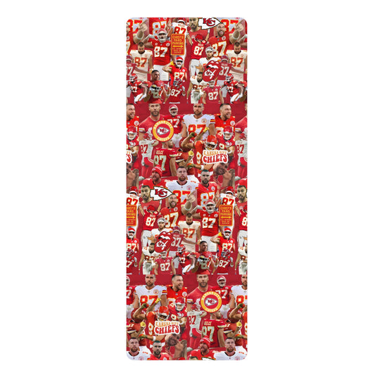 Travis Kelce Chiefs Red Collage Rubber Yoga Mat