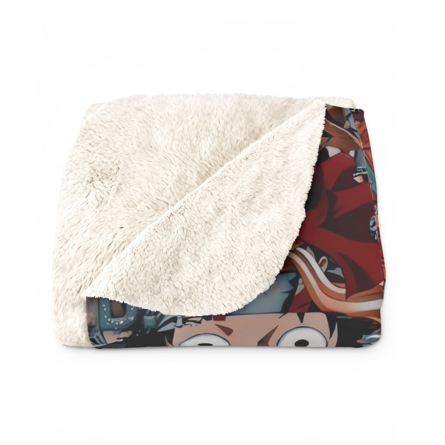 One Piece Anime Monkey D Luffy Red Collage Sherpa Fleece Blanket