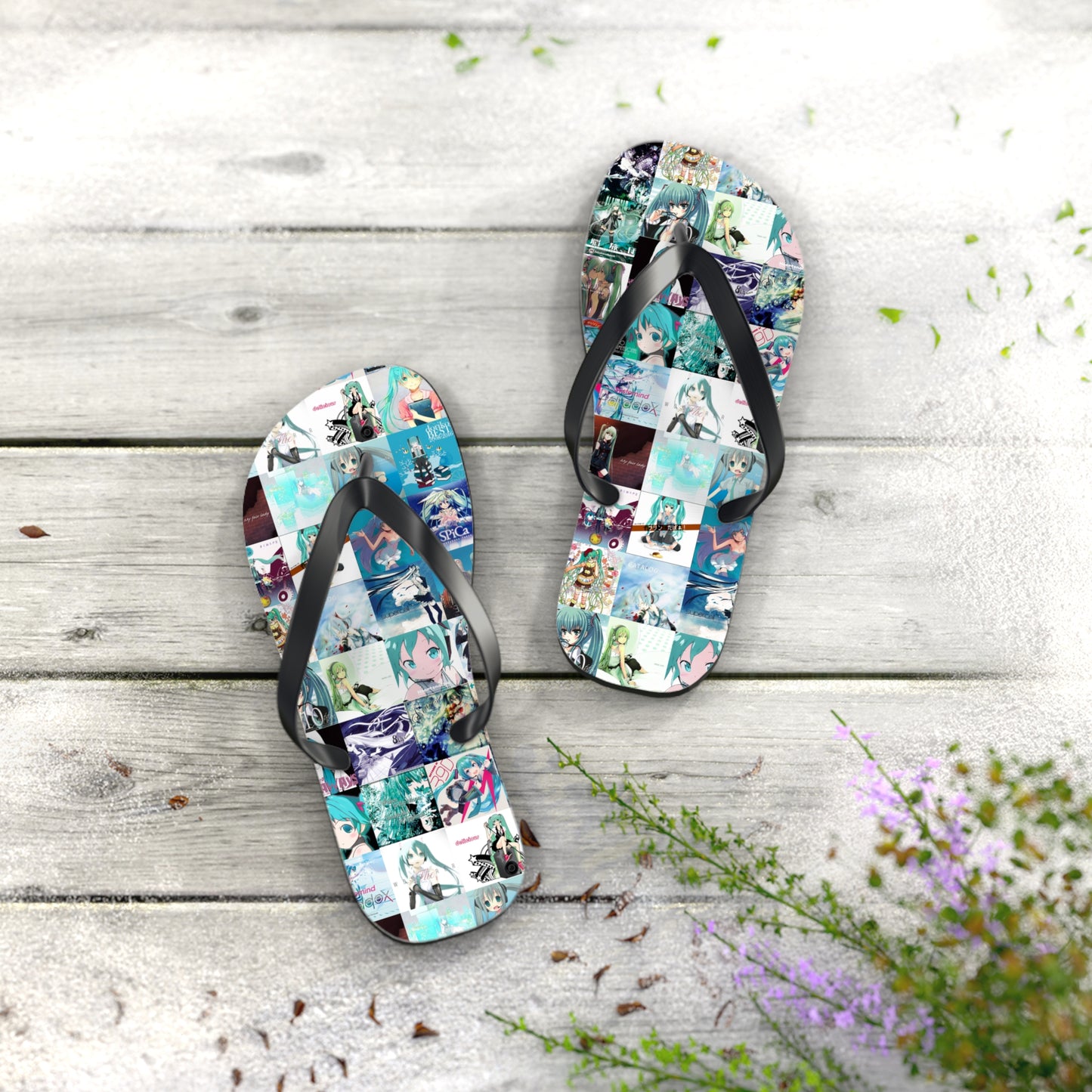 Hatsune Miku Album Cover Collage Flip Flops