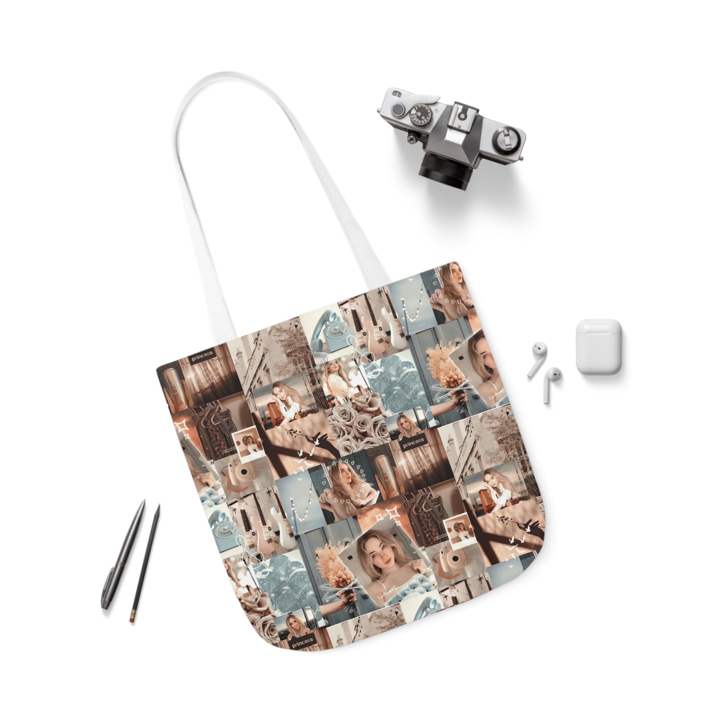 Sabrina Carpenter Peachy Princess Collage Polyester Canvas Tote Bag