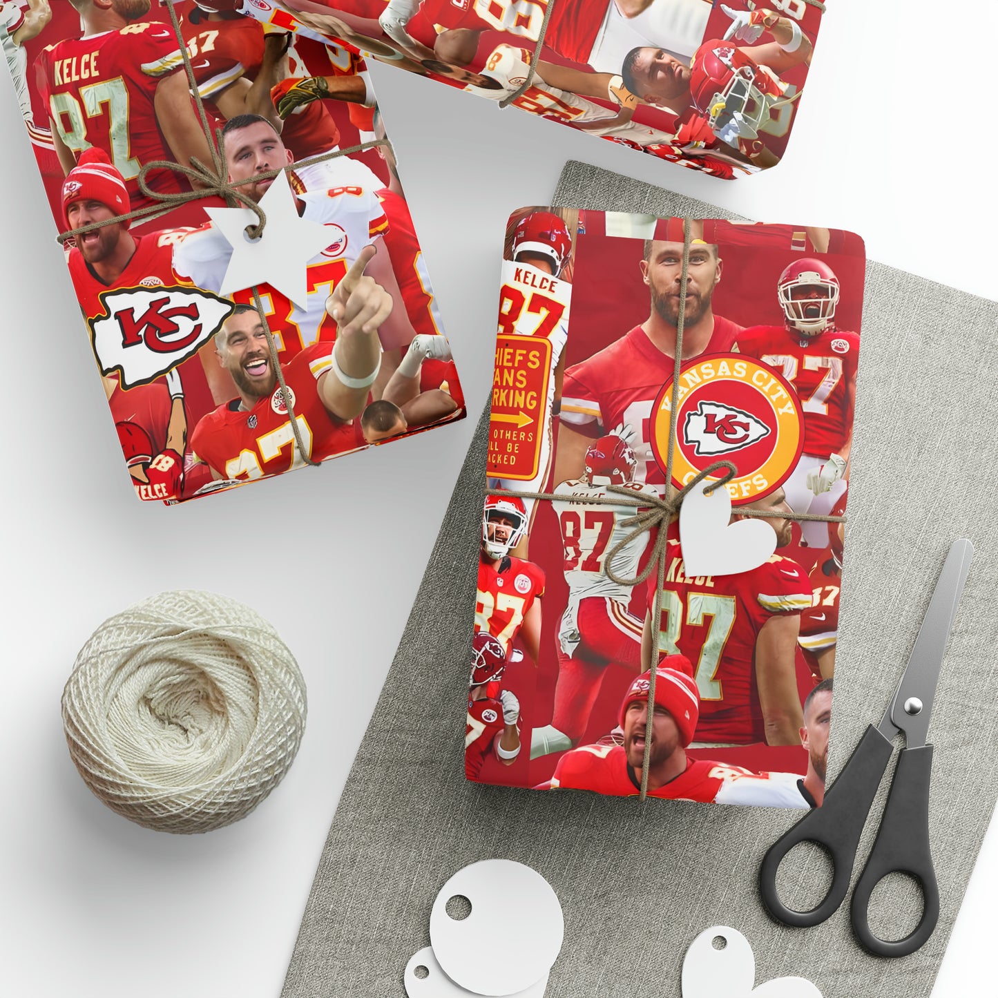 Travis Kelce Chiefs Red Collage Gift Wrapping Paper