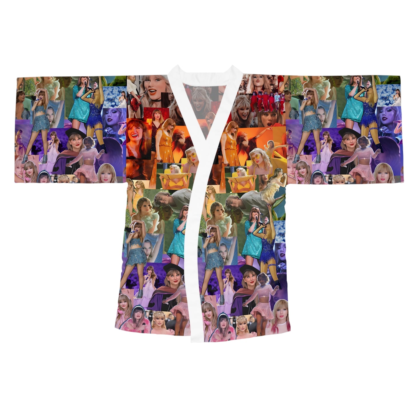 Taylor Swift Rainbow Photo Collage Long Sleeve Kimono Robe