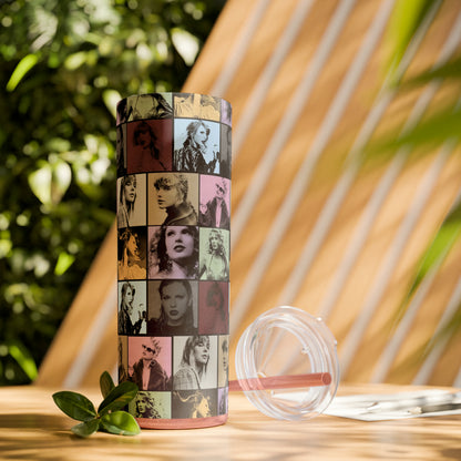 Taylor Swift Eras Collage Skinny Tumbler with Straw