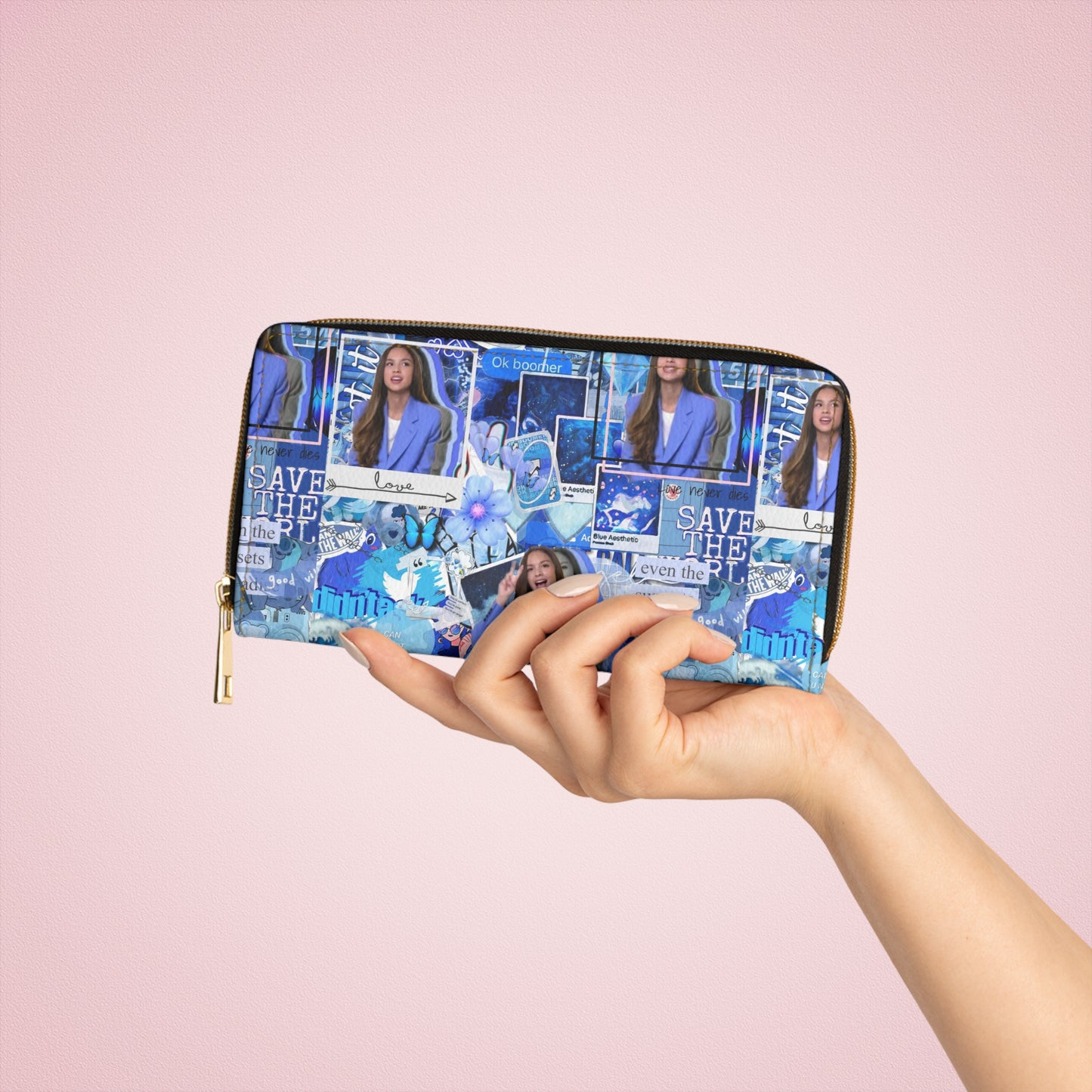 Olivia Rodrigo Blue Aesthetic Collage Zipper Wallet