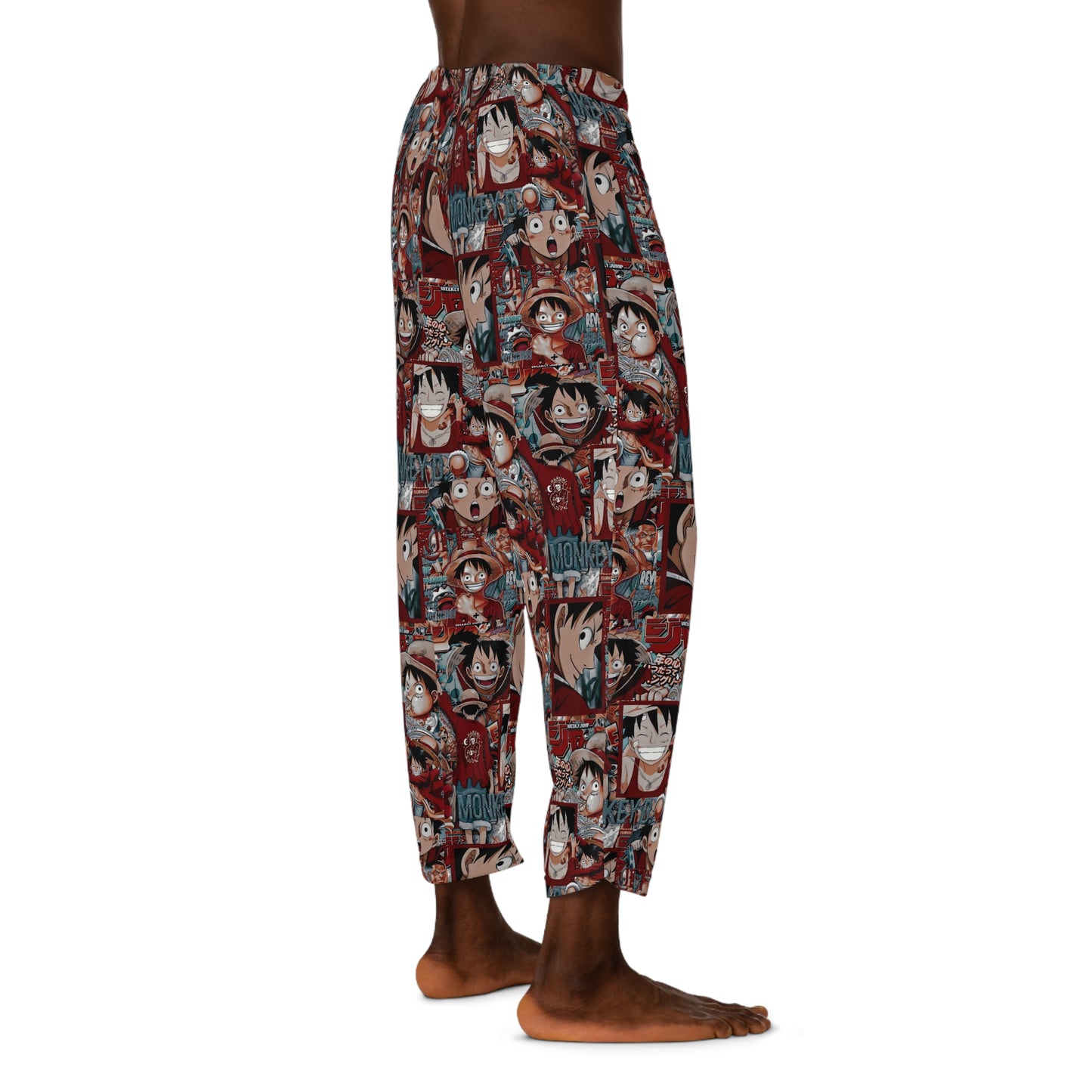 One Piece Anime Monkey D Luffy Red Collage Men's Pajama Pants