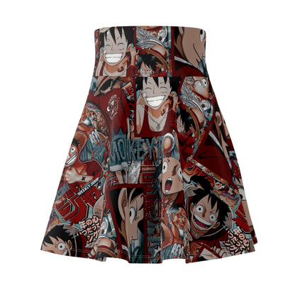 One Piece Anime Monkey D Luffy Red Collage Women's Skater Skirt