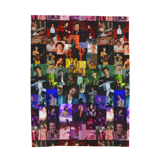 Harry Styles Rainbow Photo Collage Velveteen Plush Blanket