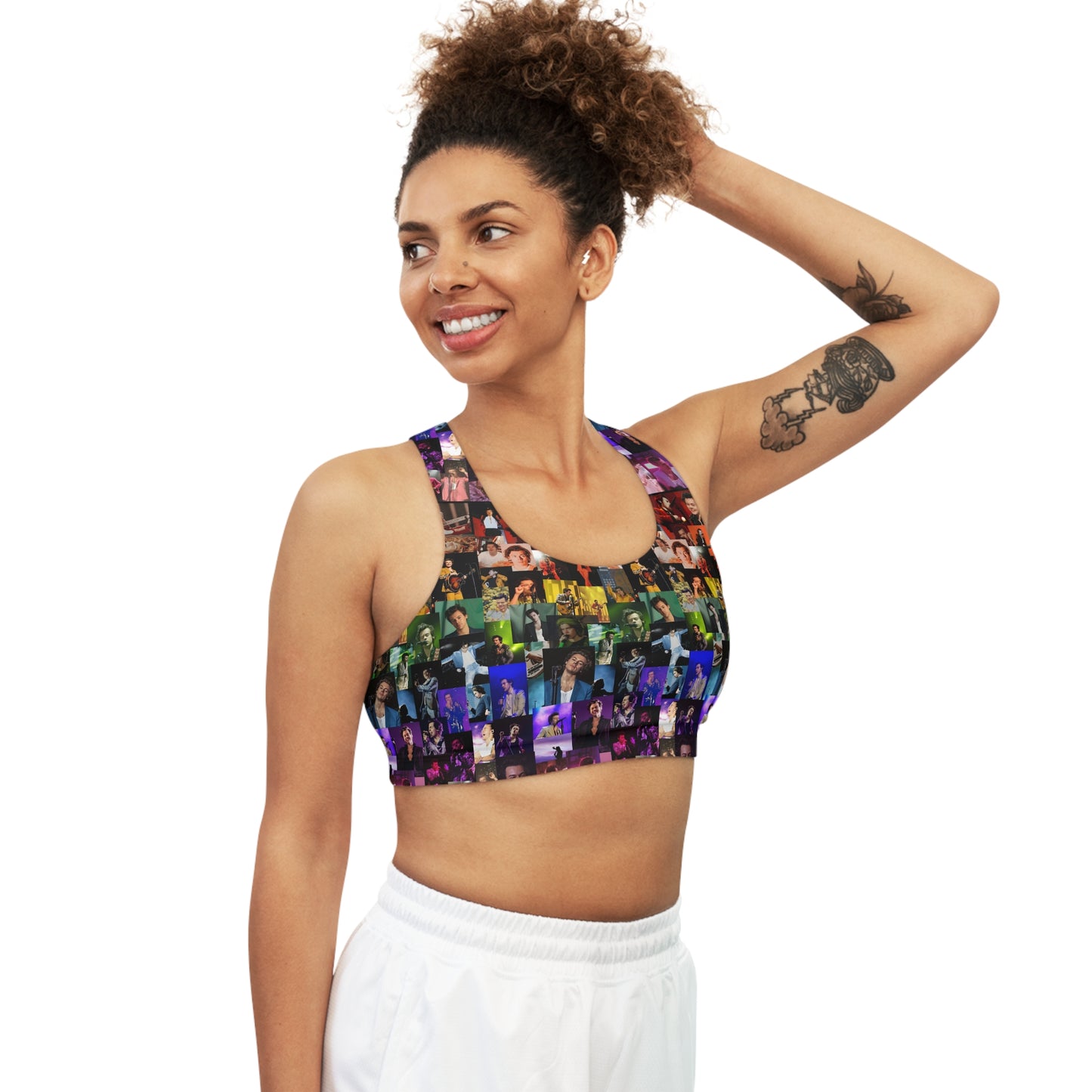 Harry Styles Rainbow Photo Collage Seamless Sports Bra