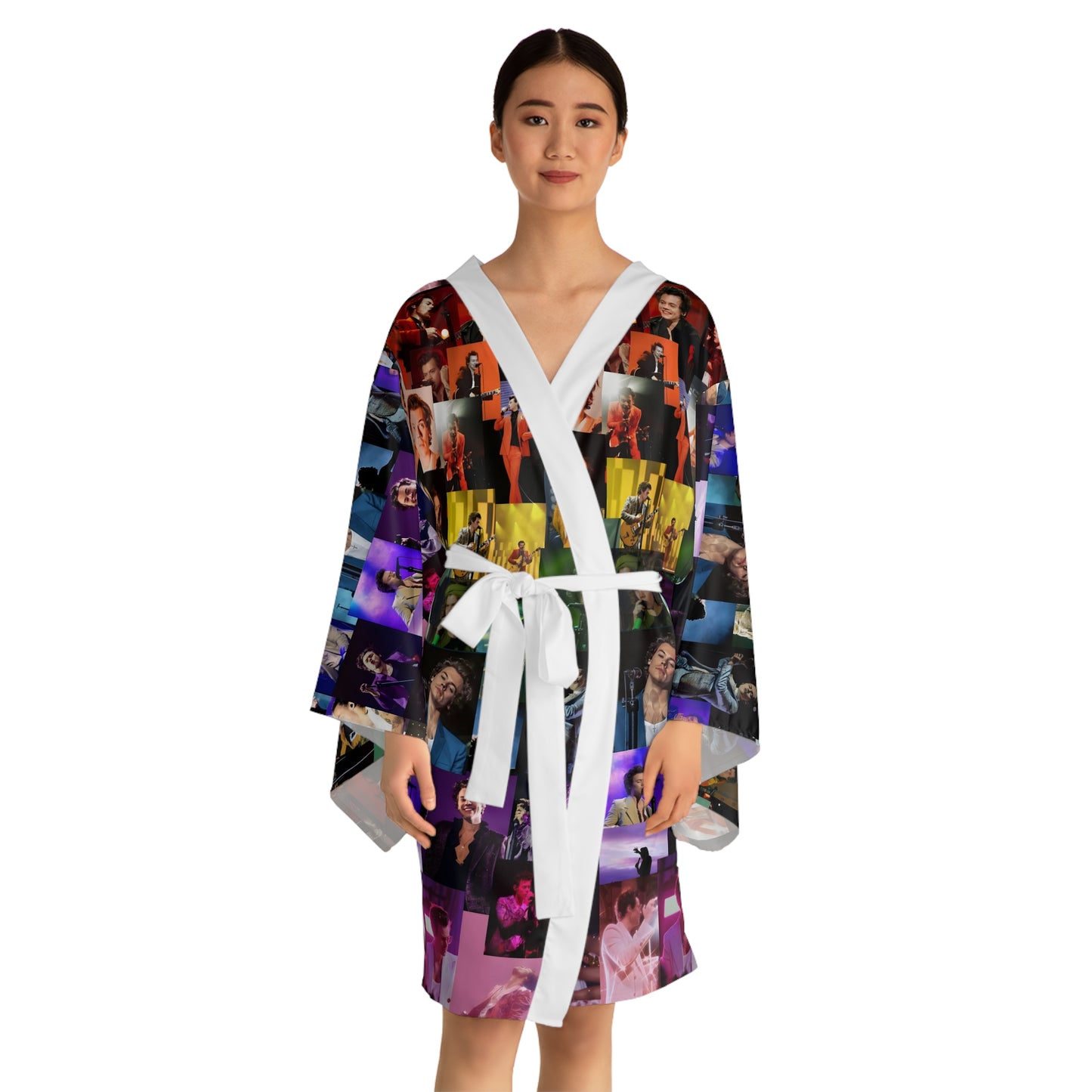 Harry Styles Rainbow Photo Collage Long Sleeve Kimono Robe