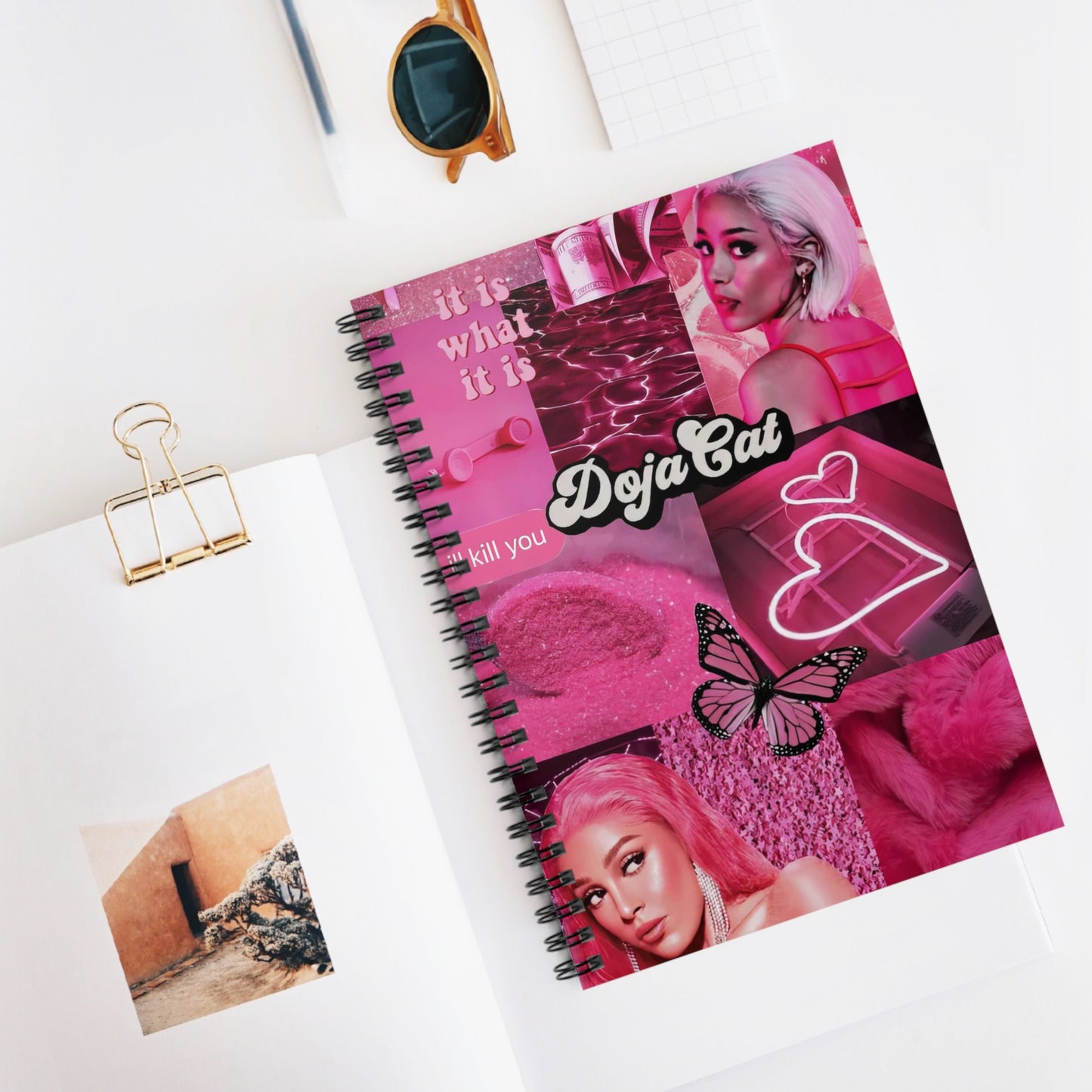 Doja Cat Pink Vibes Collage Ruled Line Spiral Notebook