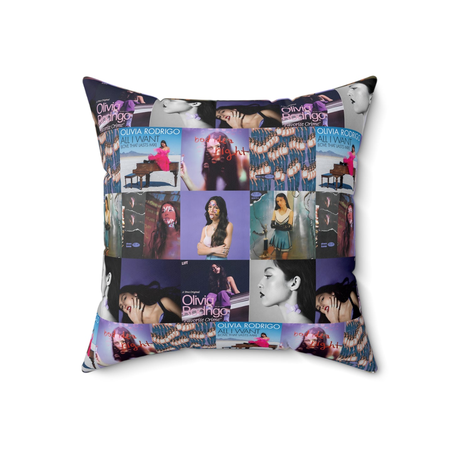 Olivia Rodrigo Album Cover Art Collage Spun Polyester Square Pillow