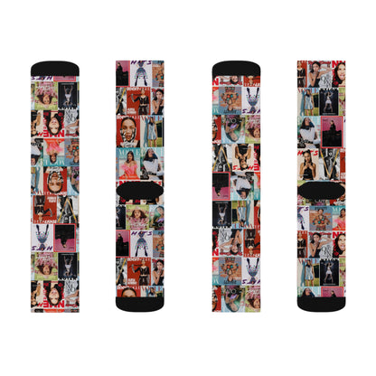 Olivia Rodrigo Magazine Cover Collage Pattern Tube Socks