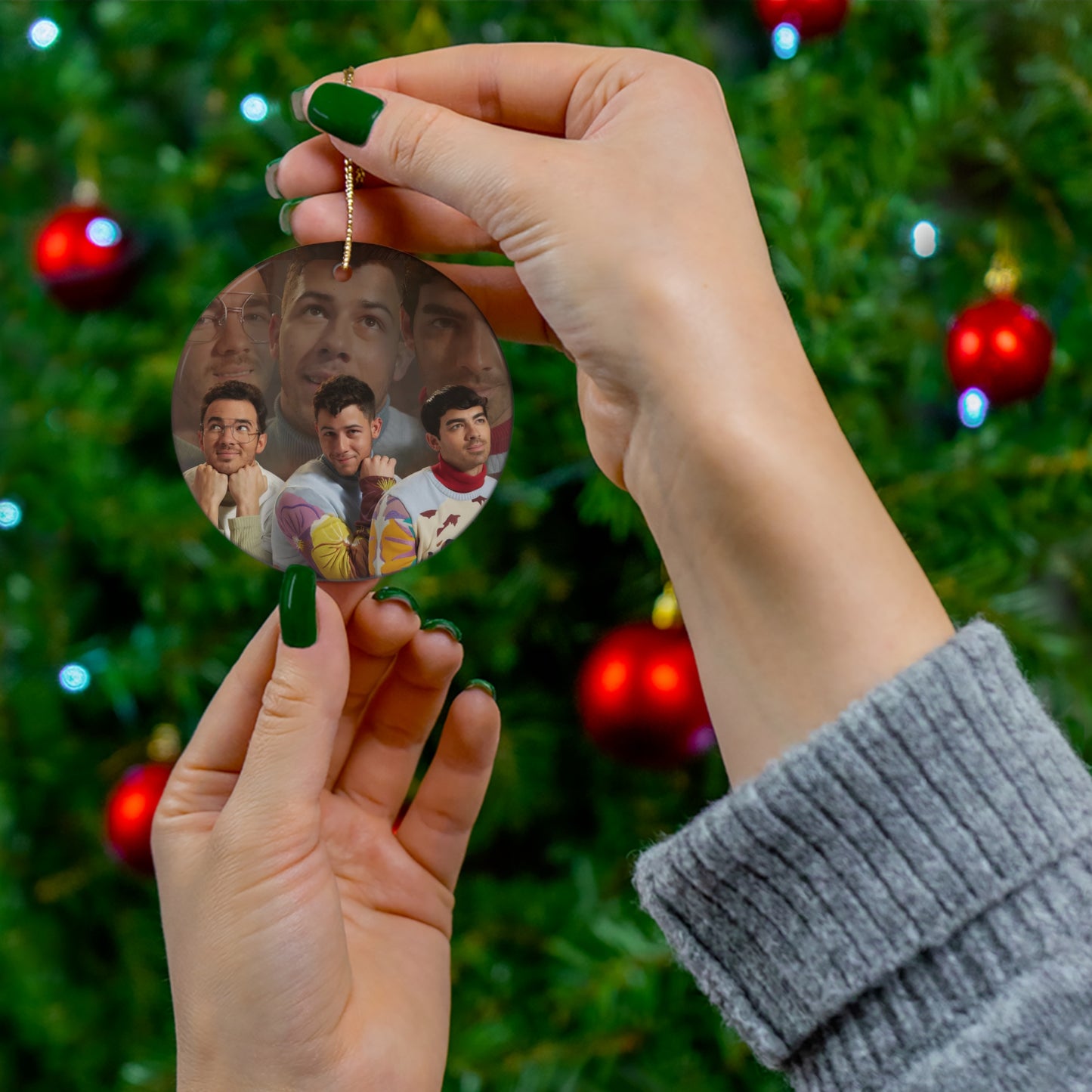 Jonas Brothers Ugly Sweater Photo Ceramic Ornament