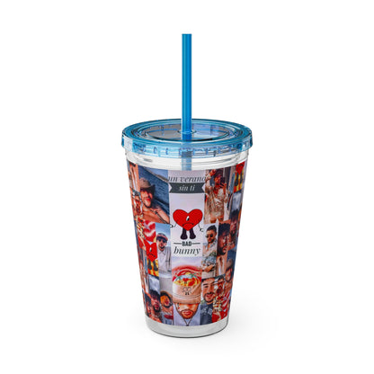 Bad Bunny Un Verano Sin Ti Photo Collage Sunsplash Tumbler with Straw