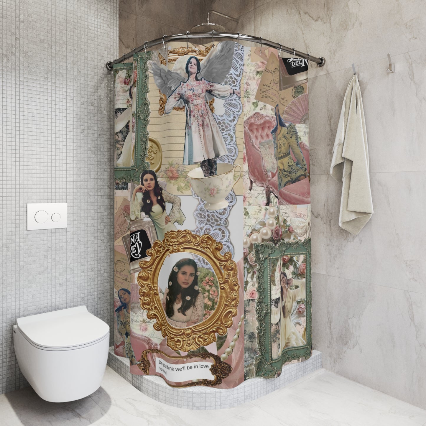 Lana Del Rey Victorian Collage Polyester Shower Curtain