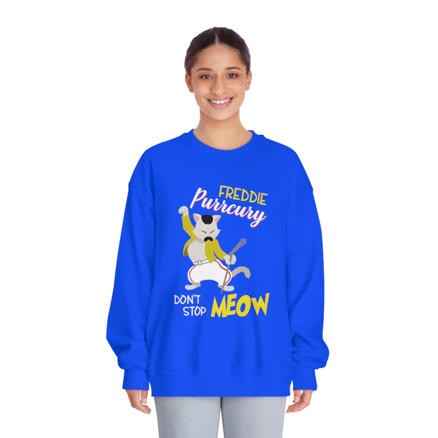 Queen Don't Stop Meow Freddie Purrcury Unisex DryBlend® Crewneck Sweatshirt