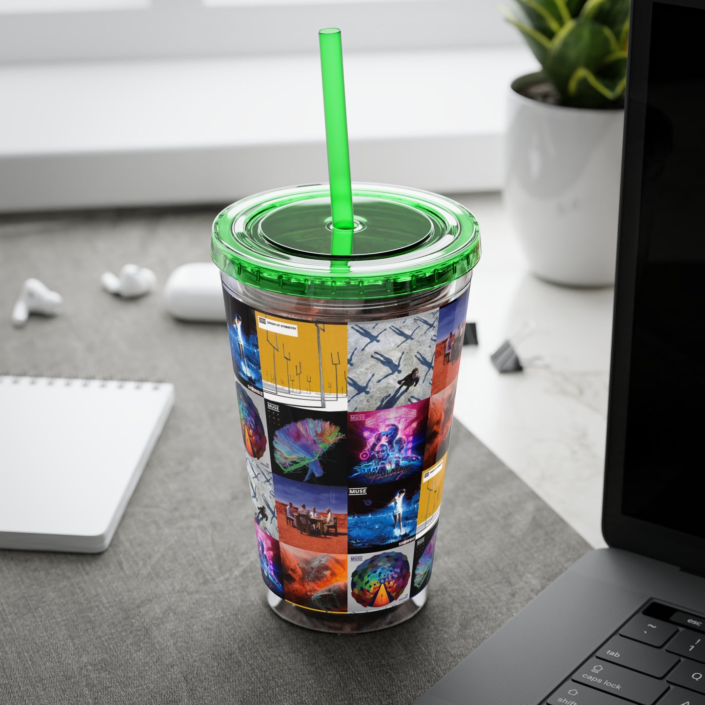 Muse Album Cover Collage Sunsplash Tumbler with Straw