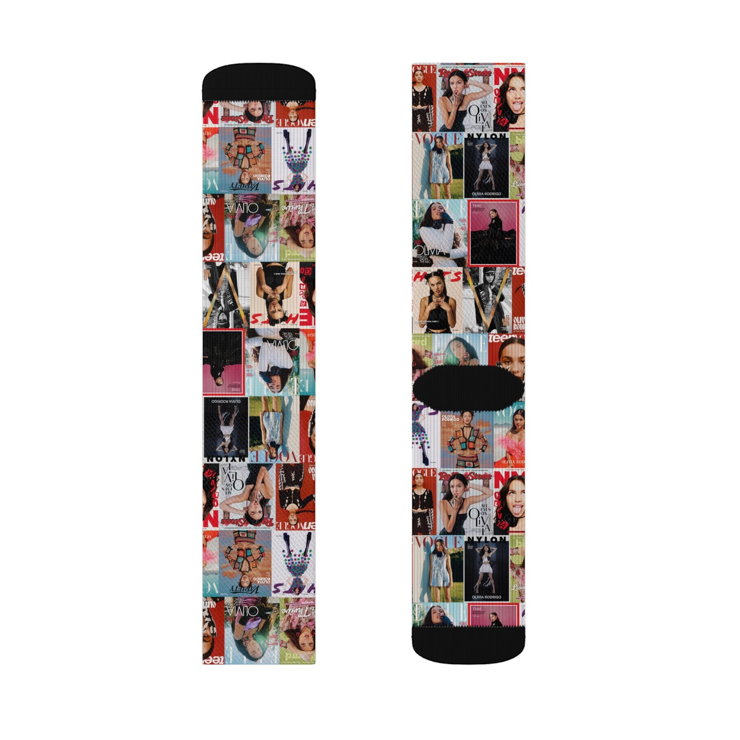 Olivia Rodrigo Magazine Cover Collage Pattern Tube Socks