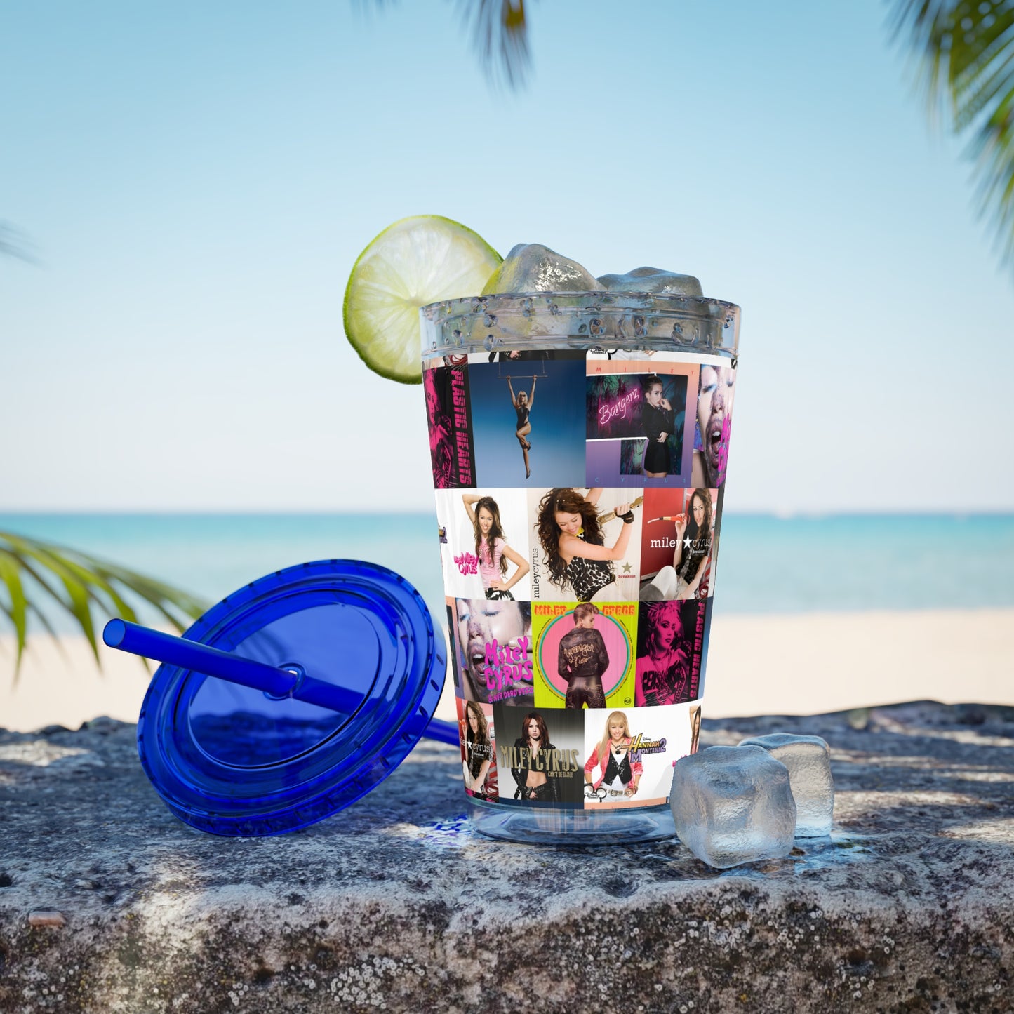 Miley Cyrus Album Cover Collage Sunsplash Tumbler with Straw